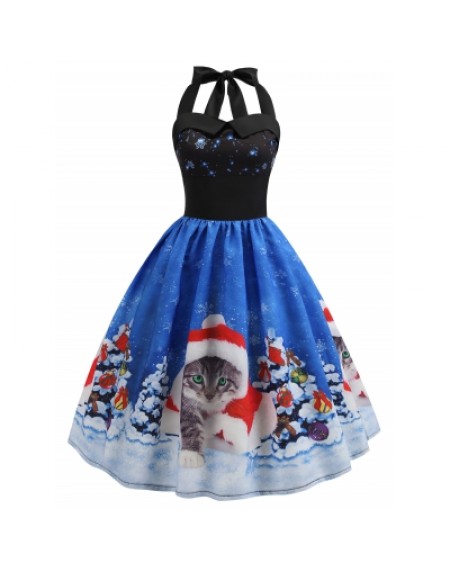 Christmas Hat Cat Print Dress