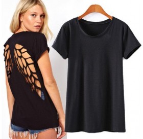 Solid Color Scoop Neck Cut Out Short Sleeve T-Shirt