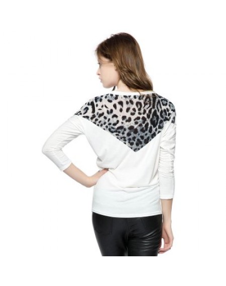 Korean Fashion and Mix-Matched Style Leopard Print Embellished Loose Bat-Wing Sleeves T-shirt For Wo