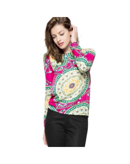 Floral Print Long Sleeve Chiffon Shirt