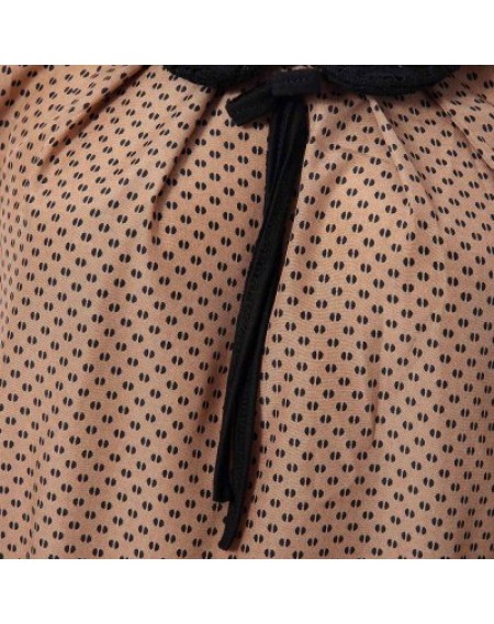 Double Lace With Belt Collar Polka Dot Deisgn Long Sleeves Blended Blouse