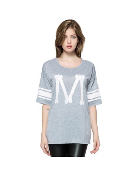 Scoop Neck Loose-Fitting Printed 3/4 Length Sleeve T-shirt For Women