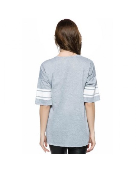 Scoop Neck Loose-Fitting Printed 3/4 Length Sleeve T-shirt For Women