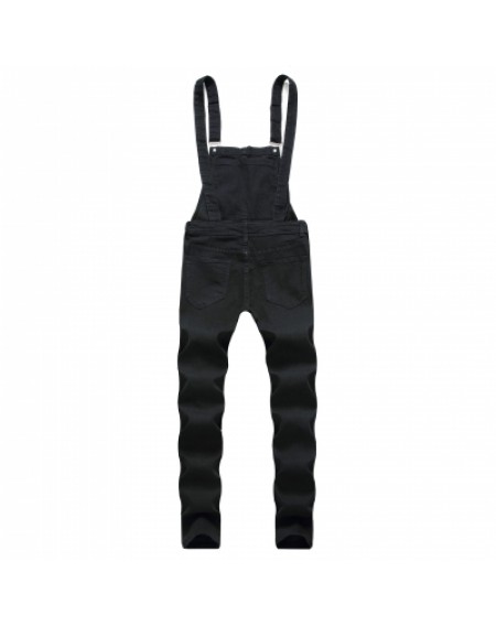 Men Distressed Denim Carpenter Overalls Bib Rompers Moto Biker Jean Jumpsuits Pants