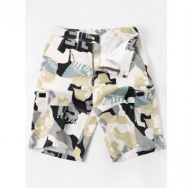 Letter Camo Print Multi-pocket Cargo Shorts