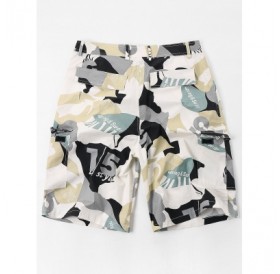 Letter Camo Print Multi-pocket Cargo Shorts