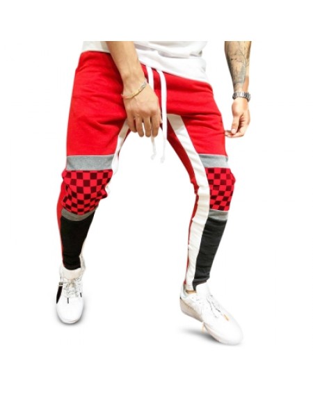 Colorblock Checked Print Track Pants