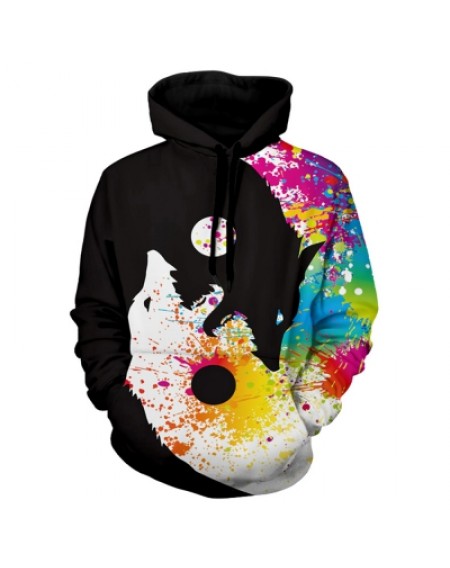 Wolf Print Casual Hoodie