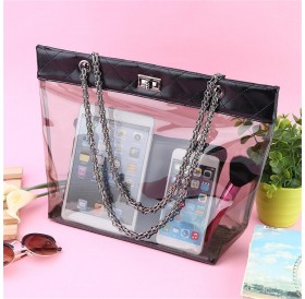 Womens Jelly Clear Transparent Tote PU Leather Chain Bag Shoulder Bags Handbag