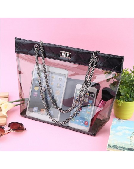 Womens Jelly Clear Transparent Tote PU Leather Chain Bag Shoulder Bags Handbag