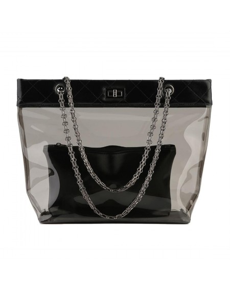 Womens Jelly Clear Transparent Tote PU Leather Chain Bag Shoulder Bags Handbag