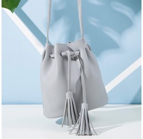 Vintage Women Small Crossbody Bags PU Leather Tassel Drawstring Bucket Bag