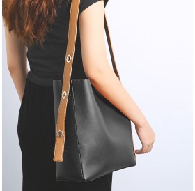 DDD Bucket Bag Korean Style Simple Female Shoulder Adjustable Large Capacity D6084 Black