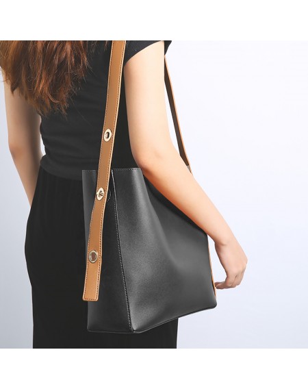 DDD Bucket Bag Korean Style Simple Female Shoulder Adjustable Large Capacity D6084 Black