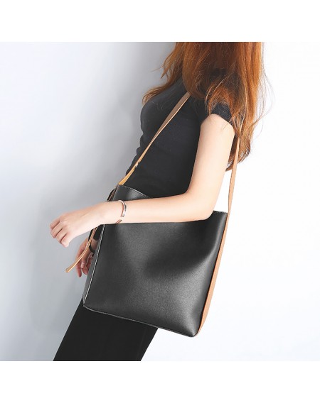 DDD Bucket Bag Korean Style Simple Female Shoulder Adjustable Large Capacity D6084 Black