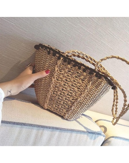 Handmade Woven Straw Handbag Large Capacity Small Fur Ball Single Shoulder Bag