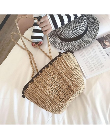 Handmade Woven Straw Handbag Large Capacity Small Fur Ball Single Shoulder Bag