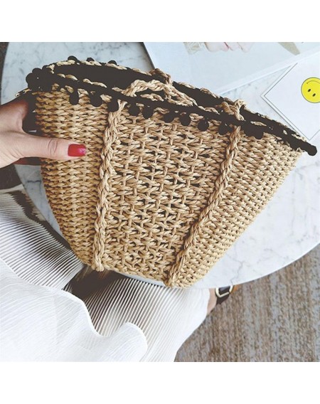 Handmade Woven Straw Handbag Large Capacity Small Fur Ball Single Shoulder Bag