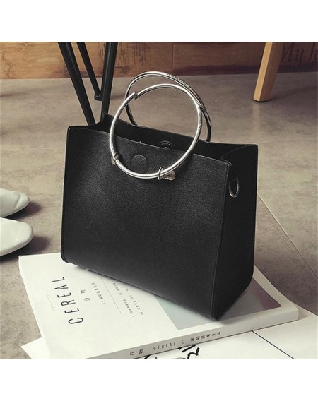 Fashion Composite Bag Iron Ring Handle Handbag Messenger Bag PU Leather Bag