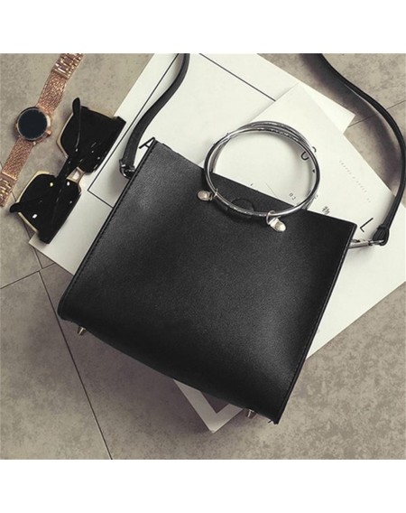 Fashion Composite Bag Iron Ring Handle Handbag Messenger Bag PU Leather Bag