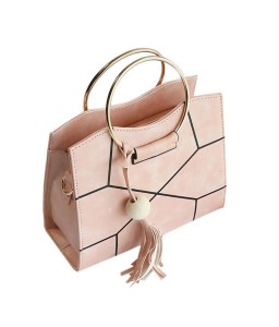 Charming Women PU Leather Wooden Bead Tassels Big Ring Handle Crossbody Bag