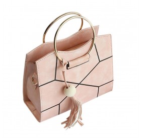 Charming Women PU Leather Wooden Bead Tassels Big Ring Handle Crossbody Bag