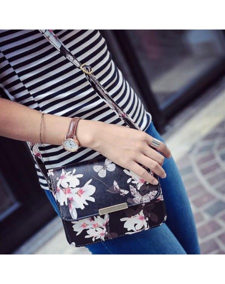 Women Floral Pattern leather Handbag Small Messenger Bag Clutch Shoulder Bags