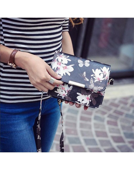 Women Floral Pattern leather Handbag Small Messenger Bag Clutch Shoulder Bags