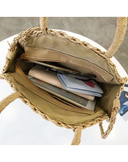 Women Straw Braided Weave Totes Bag Summer Casual Beach Handbags Rattan Bag