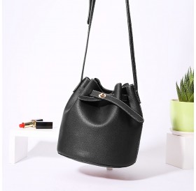 DDD Korean Style Shoulder Bucket Bag PU Female Mini Bag Tide D6006 Black