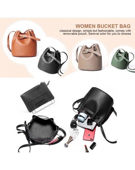 DDD Korean Style Shoulder Bucket Bag PU Female Mini Bag Tide D6006 Black