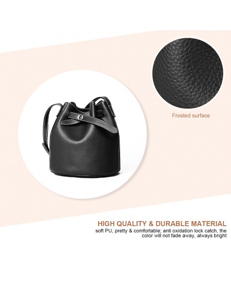 DDD Korean Style Shoulder Bucket Bag PU Female Mini Bag Tide D6006 Black