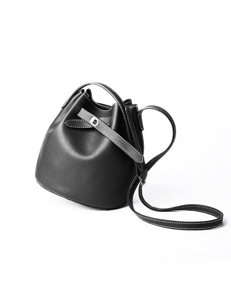 DDD Korean Style Shoulder Bucket Bag PU Female Mini Bag Tide D6006 Black