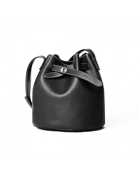 DDD Korean Style Shoulder Bucket Bag PU Female Mini Bag Tide D6006 Black