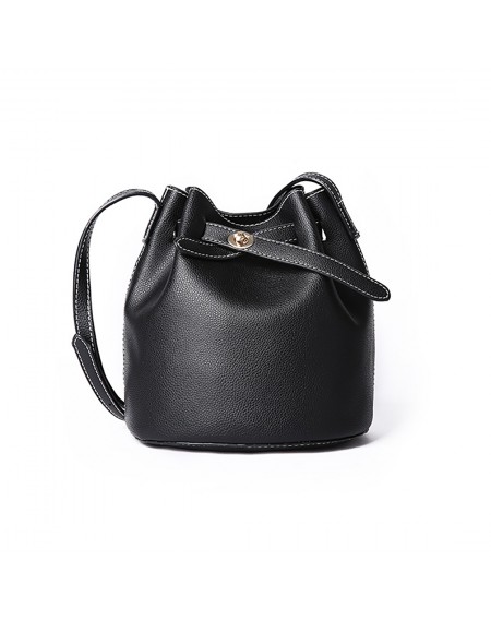 DDD Korean Style Shoulder Bucket Bag PU Female Mini Bag Tide D6006 Black