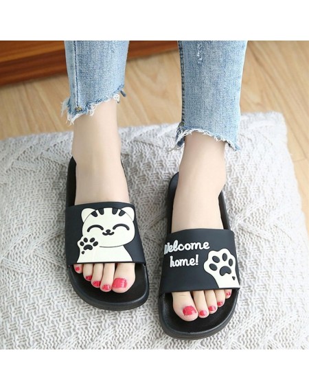 Soft Soled Men Women Summer Slippers Cute Cat Pattern Non-slip Couple Slippers