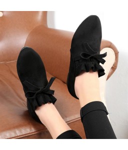 Comfortable Women Pointed Toe Flat Shoes Casual Bowknot Decoration Suede Shoes