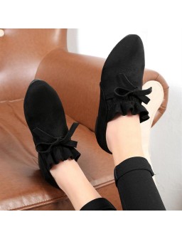 Comfortable Women Pointed Toe Flat Shoes Casual Bowknot Decoration Suede Shoes