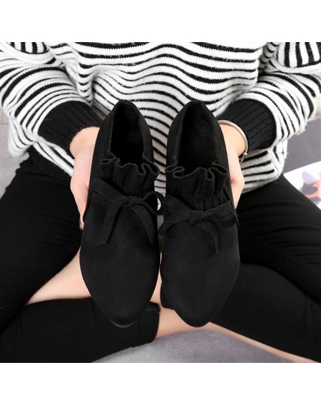 Comfortable Women Pointed Toe Flat Shoes Casual Bowknot Decoration Suede Shoes