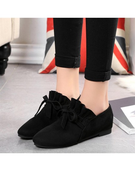 Comfortable Women Pointed Toe Flat Shoes Casual Bowknot Decoration Suede Shoes