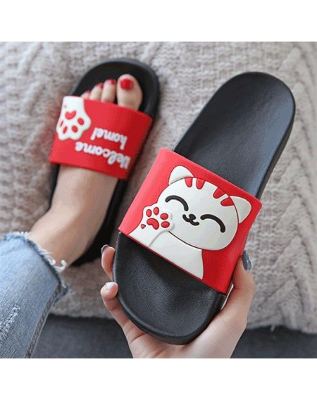 Soft Soled Men Women Summer Slippers Cute Cat Pattern Non-slip Couple Slippers