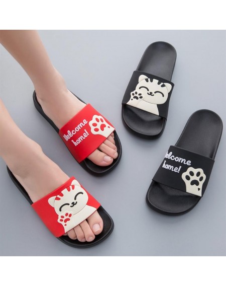 Soft Soled Men Women Summer Slippers Cute Cat Pattern Non-slip Couple Slippers