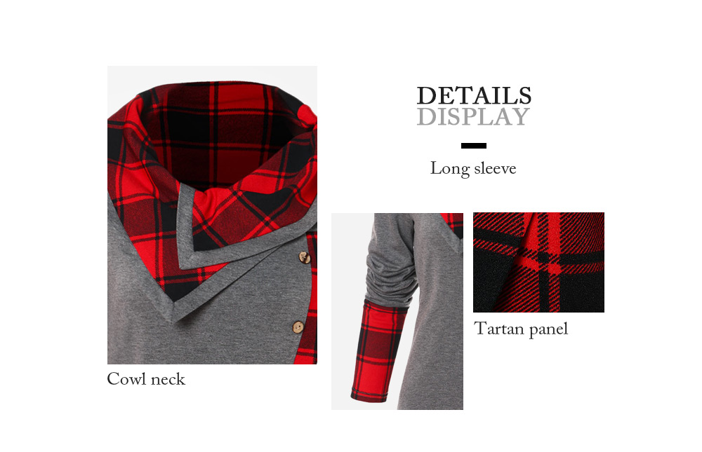 Tartan Panel Long Sleeve Asymmetrical T-shirt